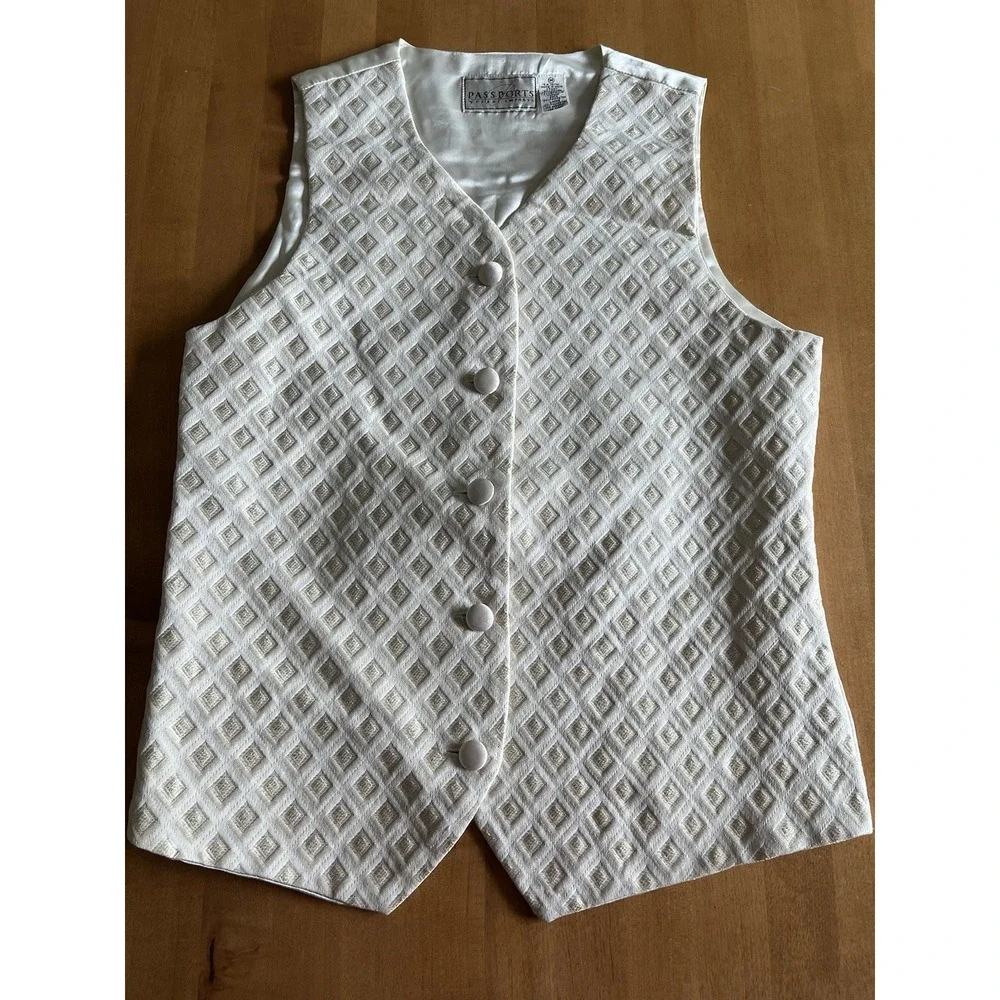 Passports of‎ Pier 1 Imports Women's Sleeveless Embroidered Cream Gold Vest Sz M